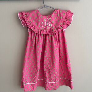 Dolce Mia monogrammed A Pink Polka Dot Dress with Ruffle Collar size 3T